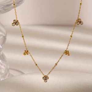Stainless Steel Zircon Bead Chain Necklace 18K Gold Plated Elegant Minimalist Pendant Jewelry For Women Daily Wear