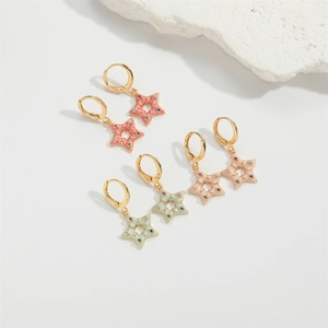Minimalist star drop earrings with colorful oil drip finish and glitter accents