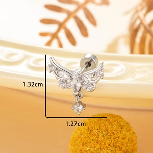 Orecchini a farfalla in argento con zirconi e pendente di dimensioni 1,32 x 1,27 cm