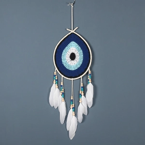 Evil Eye Dream Catcher Handmade Bohemian Wall Hanging Decor Iron Ring With Feathers Wood Beads Ethnic Style Ornament