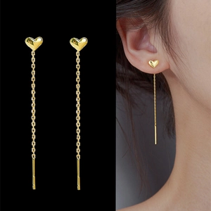 Minimalism Titanium Steel Heart Ear Threaders For Women Long Tassel Gold Silver Plated Non Fading Dainty Jewelry