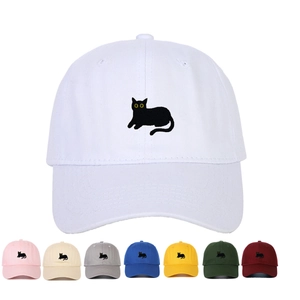 Baseball Cap Cotton Black Cat Embroidery Curved Brim Sun Protection Outdoor Casual Adjustable Hat For Men Women