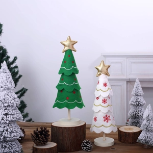 Handcrafted felt Christmas tree decor with wooden base and snowflake embroidery set