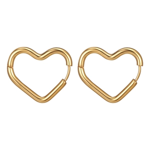 Minimalist heart-shaped golden stainless steel earrings shown in a pair on white background