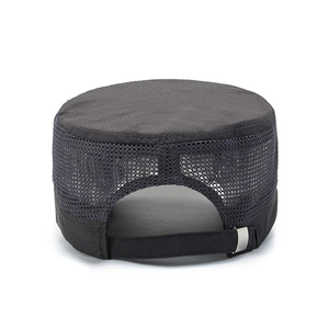 Breathable mesh flat top military cap for men with adjustable silver metal back buckle