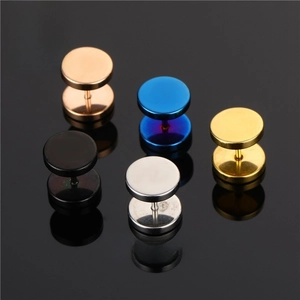 Set di cinque orecchini a manubrio in acciaio inossidabile in oro rosa, blu, oro, nero e argento