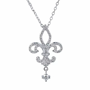 Fleur-De-Lis Water Drop Key Pendant Necklace Stainless Steel Copper With Cubic Zirconia Elegant Jewelry For Women