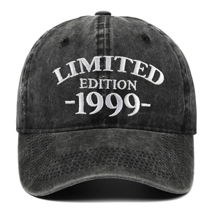 Vintage washed charcoal baseball cap featuring white Limited Edition 1999 embroidery