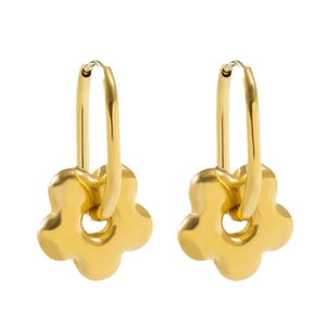 Boucles d'oreilles pendantes fleurs en acier inoxydable doré 18K pour femme sur blanc