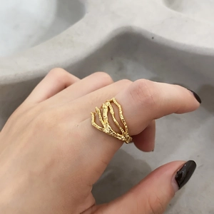 Minimalist 925 sterling silver irregular branch ring with gold finish for women