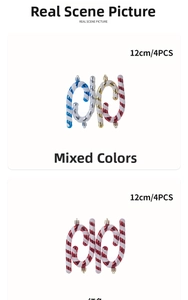 Detail view of 12cm Christmas candy cane ornaments in mixed glitter colors, set of 4 pieces