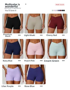 Detailansicht der Yoga-Shorts mit überkreuztem High-Waist-Bund in acht verschiedenen Farben