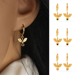 Orecchini A Cerchio Acciaio Inossidabile Uccello Aquila Volante Pendente Zirconia Tonda Gioielli Per Donna Moda