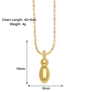 Detailed view of gold calabash pendant necklace with size 19x6mm and chain length 42+5cm