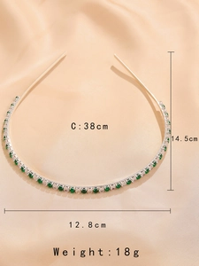 Detailed size specifications for emerald and zircon headband showing 14.5cm height and weight