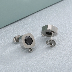 Supports De Boucles D'oreilles Carrés En Acier Inoxydable Avec Cristal Noir Et Anneau Pour Création De Bijoux DIY