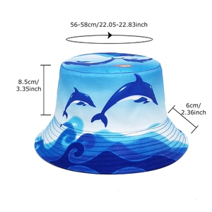 Blue fisherman hat with dolphin and wave print, sun protection outdoor beach sun hat