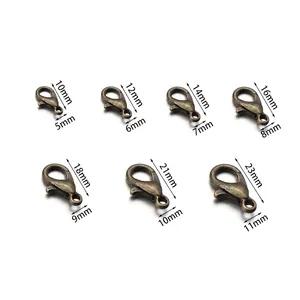 Various sizes of bronze zinc alloy lobster clasps for DIY jewelry making and necklaces