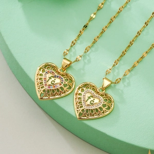 Collana Con Ciondolo A Cuore In Rame Placcato Oro 18K Vintage Design Cavo Zircone Catena Di Clavicvola Per Donne