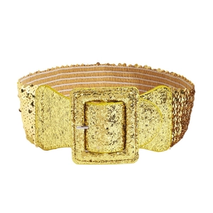Ceinture large à paillettes dorées pour femme, ceinture élastique chic pour robes