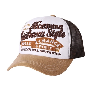Three-tone mesh trucker hat with vintage embroidery and breathable mesh back