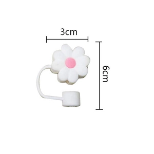 White daisy silicone straw cover with pink center for 10mm wide drinking straws