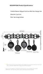Tabella taglie dettagliata per set decorativo da parete cucina in ghisa vintage 5 pezzi