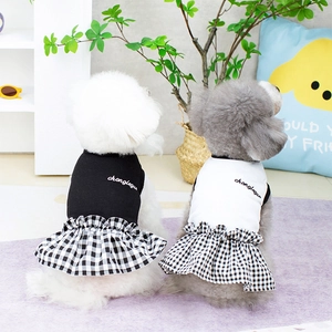 Abito Per Cani Da Compagnia Ricamo A Quadri Gingham Misto Cotone Gonna A Pieghe Abbigliamento Casual Senza Maniche Cani