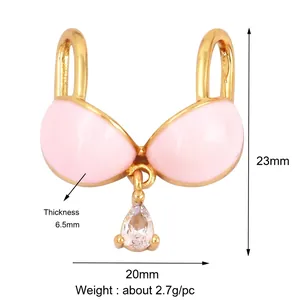 Pink enamel bikini pendant with gold plating and a pear-shaped cubic zirconia stone