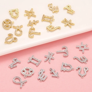 Charms Signes Du Zodiaque Laiton Plaqué Or Rhodium Micro Pavé Zircone Cubique Pendentifs Constellation Pour Création Bijoux DIY