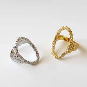 Minimalist irregular lava texture 925 sterling silver open rings in gold and silver finish