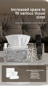 Macro detail of acrylic tissue box with glacier water ripples and remote storage slots
