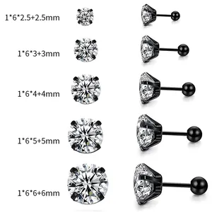 Size chart for 4-prong zircon stud earrings with measurements from 2.5mm to 6mm