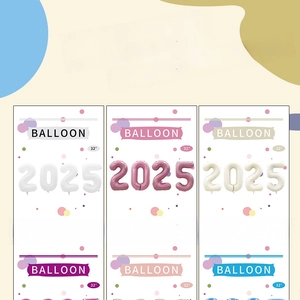 Détails du lot de ballons chiffres 2025 en six couleurs et tailles de 16 ou 32 pouces
