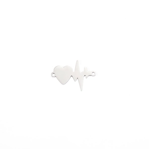 Polished stainless steel heartbeat charm connector for DIY jewelry making