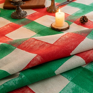 Christmas red and green plaid cotton linen tablecloth with festive holiday decor accents