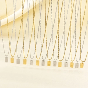 Gold and silver box chain necklaces featuring 26 alphabet square letter pendants