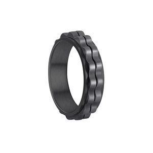 Detailansicht des schwarzen 6mm Titan-Angstringes mit doppellagigem Wellen-Design