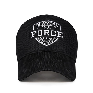Summer black breathable mesh baseball cap featuring white New York Force 1985 embroidery