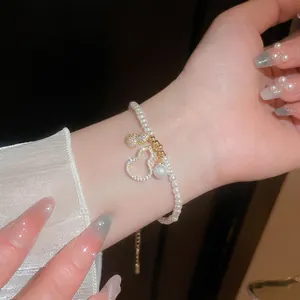 Elegant Artificial Pearl Bracelet For Women With Hollow Gourd Pendant Zircon Inlaid Light Luxury French Style Vintage Accessory