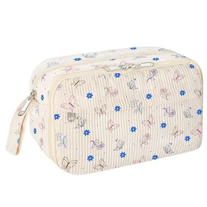 Large Capacity Corduroy Pencil Case Floral Strawberry Print Makeup Storage Bag With Zipper And Handle For Students Office