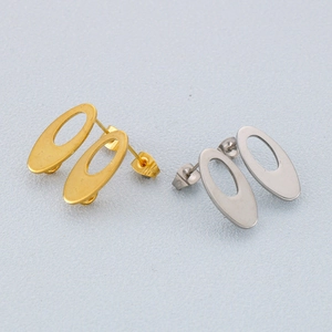 Fashionable minimalist hollow oval stud earrings in gold and silver stainless steel