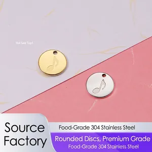 Round Music Note Charms Mirror Polished Stainless Steel Disc For DIY Jewelry Making Crafts Eighth Note Pendants 18K Gold Plated