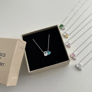 Elegant S925 sterling silver necklace with heart-shaped carbon diamond pendant in gift box