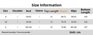 Detailed size chart for the women's strapless top and maxi skirt set with measurements