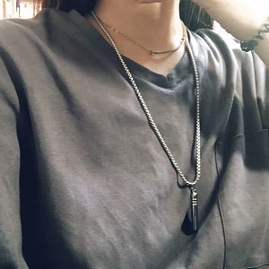 Silver cuban chain necklace with functional whistle pendant for street style fashion