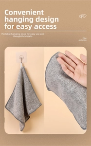Macro detail of thick absorbent microfiber kitchen cloth with hanging loop design