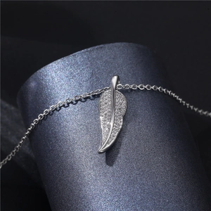 Micro-paved zircon leaf pendant necklace in silver, elegant jewelry gift for women