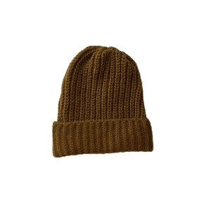 Dark brown oversized knit beanie for men and women, warm winter style in thick ribbed wool