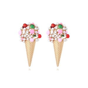 Ice Cream Cone Earrings Alloy Imitation Artificial Pearl Rhinestone Resin Beads Summer Jewelry Cute Fashion For Women